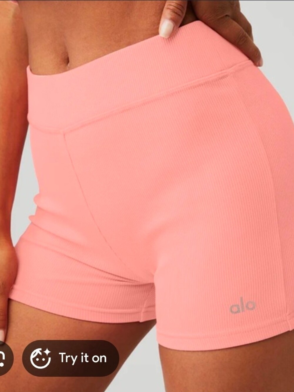 Alo Yoga Goddess Ribbed High Waist Hot Shorts Pink XS Ribbed Activewear - Picture 3 of 8
